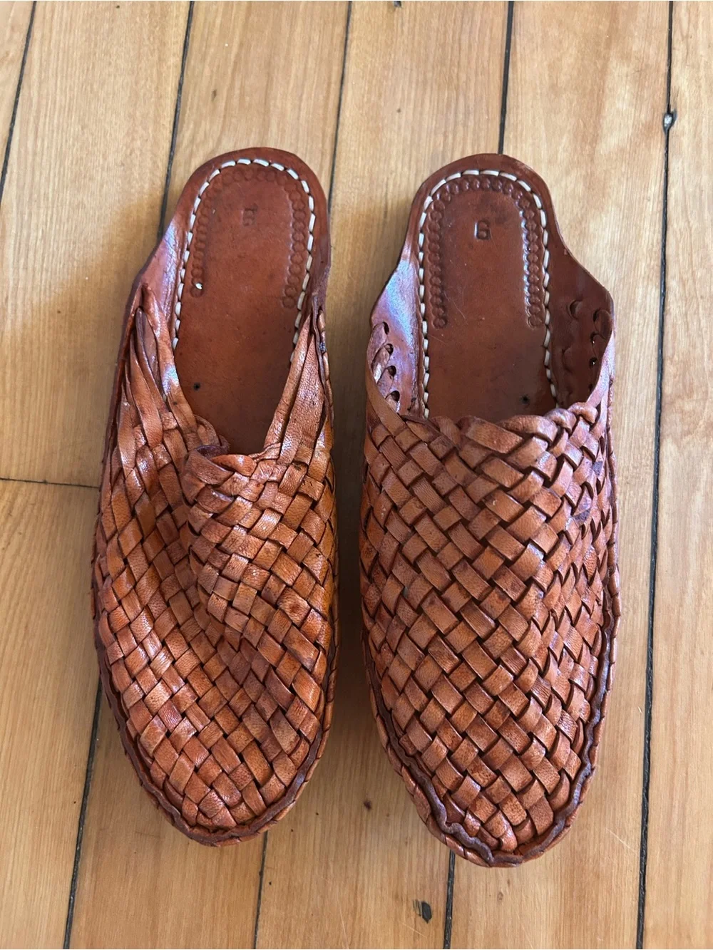 Men's Woven Leather Slip-On Mules in Tan